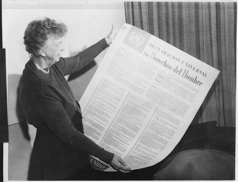 Eleanor Roosevelt and United Nations Universal Declaration of Human Rights in Spanish  via Wikipedia Commons